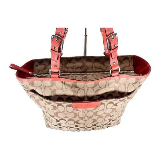 Coach Unisex Large Tan Orange Signature Hamptons Book Tote Bag Monogram Purse - Picture 3 of 12